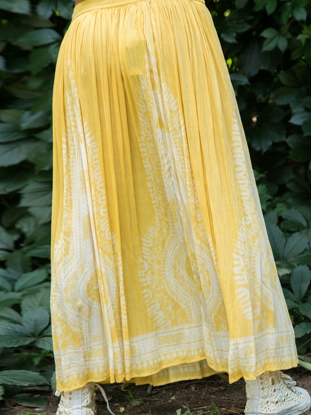 Philosophy Sunlit Yellow Printed Maxi Skirt with Soft White Motif XL